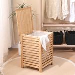 Homullel 79L Large Laundry Basket with Lid, Bamboo Laundry Hamper with Removable Liner Bag, Slim Laundry Baskets Sorter for Laundry Room, Bathroom, Bedroom (Natural)