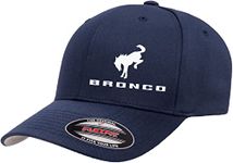 Ford Bronco Logo New Side Panel Fully Embroidered Flexfit 6277 Athletic Baseball Fitted Hat Cap, Navy, 7 1/8-7 5/8