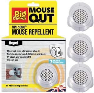 The Big Cheese Mouse Out Mini-Sonic Repellent – Ultrasonic Pest Repeller – Round-the-Clock Mouse Deterrent that Prevents Return - Rodent Control Product – Mouse Repeller Plug In, Pet Safe – 3 Pack