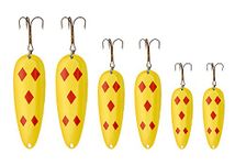 LUCKY STRIKE | Yellow Red Diamond Devil Bait Spoon Fishing Lure Kit (6pcs) Hard Metal Nickel Steel or Brass for Walleyes Salmon Trout,Treble Sharp Hooks | 2”/1/4oz,2.5”/2/5oz,3”/5/8oz - Made in Canada