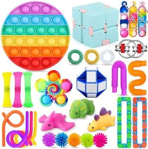 Chennyfun Kit de Juguetes Sensoriales, 30PCS Juguetes Antiestrés, Juguetes Aliviar el Estrés con Cubo Infinito, Mochi Squeeze Toys, para Aliviar el Estrés y el Ansiedad Niños y Adultos, Autismo, TDAH