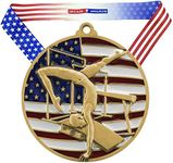 Decade Awards Gymnastics Patriotic Medal, Gold - 2.75 Inch Wide Gymnast First Place Medallion with Stars and Stripes American Flag V Neck Ribbon