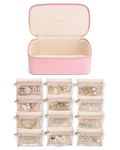 Vlando Travel Jewelry Case with 12 Velvet Jewelry Bags Travel Jewelry Orgainzer for Girls Premium Petal Hardware Jewelry Box for Necklace Rings Earrings Bags Mother's Day Gifts for Mom Self (Pink)