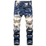 MXCVYCC Men's Ripped Jeans,Slim Fit Distressed Straight Leg Fashion Denim Pants, Blue001, 30