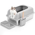 OKSTENCK Stainless Steel Cat Litter Box,XL Cat Litter Box for Big Cats,Semi-Enclosed,High Wall Side Shell, Not Easy to Stick, Easy to Clean