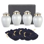 Everlasting Pearl White Mini Urn for Human Ashes | Set of 4 Keepsake Memorial Urns Burial Ash Storage Decorative Urns with Paper Funnel Velvet Carry Bag and Gift Box