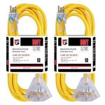 EP Outdoor Extension Cord 3 Outlets SJTW 12/3 with Lighted End -25FT, 50FT,100FT 12 Gauge 3 Prong Heavy Duty Yellow Jacket Power Extension Cord (50FT-2PACK)