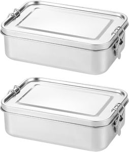 Stainless Steel Bento Box, 850ML Bento Box with Lock Clip, Leak-Proof Portable Food Storage Container for Salad Sandwich, Lunchbox for Adults Kids Camping Travel School Work（2Pack）