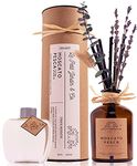 Le Petit Jardin & Co. Real Preserved Dried Flower Reed Diffuser Oil Scented Stick Fragrance Gift Set for Rustic Farmhouse Home Office Desk Bathroom Decor (Peach Moscato, Lavender & Eucalyptus)