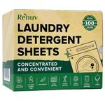 Laundry Detergent Sheets by Renuv Up to 100 Loads Eco Friendly Liquidless Strips No Plastic Earth Friendly Sustainable Biodegradable Soap Sheets For Home or Travel Clothes Washing Needs 50 Sheets