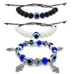 INDIKONB Evil Eye Bracelet Set of 3 Nazar Battu Bracelets - Blue, Black, White | Protection Jewelry for Women and Men