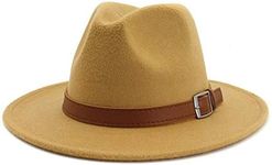 Classic Men & Women Wide Brim Fedora Panama Hat with Belt Buckle-Camel