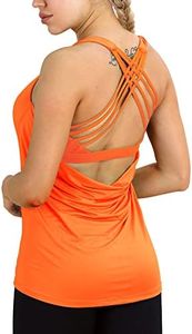 icyzone Yoga Tops Workouts Clothes Activewear Built in Bra Tank Tops for Women (Neon Orange, S)