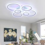 LuFun LED Ceiling Light Fixture with Remote Control,70W Modern Acrylic Chandeliers,Dimmable Light Color Flush Mount Ceiling Lamp 6 Rings for Dinning Room Bedroom Kitchen Light Fixtures,3000-6500K