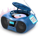 Greadio Boombox CD Player for Home with Bluetooth, Portable CD Player Boom Box with FM Radio, Stereo Sound, AC/Battery Powered, CD/CD-R/RW Compatible, Support AUX/USB/Headphone (Blue)
