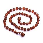 Genuine Baltic Amber Necklace - Raw not polished Beads - Cognac color - Knotted between beads - 34cm long