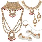 Lucky Jewellery Bridal Dulhan Golden Red Color Alloy Gold Plated Wedding Jewellery Set for Girls & Women (3960-P3ZR-235-LCT-RED)