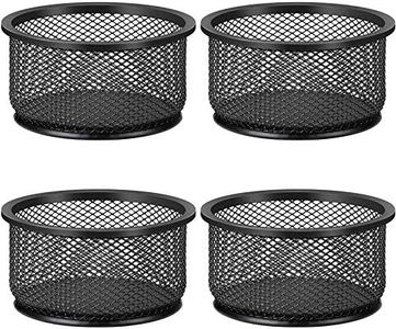 MaxGear Paper Clip Holder, Stackable Paper Clip Holder for Desk, 4 Pack Metal Mesh PaperClip Holders with Non-Slip EVA Pad, Paper Clip Organizer for Desk Office Binder Clip Holder, Black