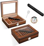 CIGARLOONG Cigar Humidor for 25-35 Cigars Large Capacity Brown Desktop Cedar Cigar Storage Box with Humidifier and Hygrometer (Small Size)