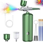 Airbrush Kit with Compressor, 48PSI Cordless Rechargeable Non-Clogging High-Pressure Air Brush Set with 0.3mm Nozzle and Cleaning Brush Portable Gun for Nail Art, Makeup, Barber, Cake Decor (Green)