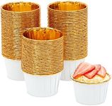 100 Pack Gold Aluminum Foil Cupcake Liners, 2.75x1.5-Inch White Colored Baking Cups for Muffins and Baked Desserts, Small Goodie Containers for Loose Nuts and Candies