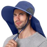 GUSTAVE® Sun Hat for Men Fashion Wide Brim Hat UPF 50+ Sun Cap Neck Flap Design & Adjustable Windproof Chin Strap Sun Hat Unisex Sun Hat Breathable Sun Hat for Hiking, Fishing, Gardening, Navy