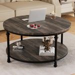 IDEALHOUSE Round Coffee Table for Living Room Rustic Center Table with Storage Shelf Wood Circle Coffee Table with Sturdy Metal Legs, Easy Assembly