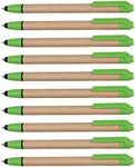 DISCOUNT PROMOS 10 Ballpoint Stylus Pens Pack - Recycled, Retractable - Green