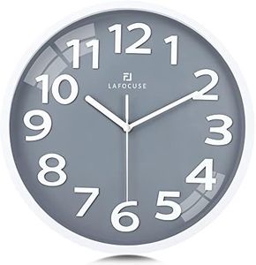 Lafocuse Reloj de Pared Gris Moderno Silencioso, Números 3D Reloj Cuarzo, Decorativo sin Tictac para Cocina Salon Dormitorio 30cm