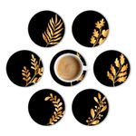 Brizberry® Premium Round Black Leaf Beautiful Wooden Coasters, Diwali Gift, Fit for Tea Cups, Coffee Mugs and Glasses 4 8 12 (3.5X3.5 Inch) (Design 12 (Set of 6))