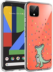 Unov Pixel 4 Case Clear with Design Soft TPU Shock Absorption Slim Embossed Pattern Protective Back Cover for Pixel 4 5.7 inch (Rainbow Dinosaur)