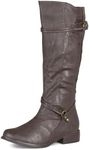 Journee Collection Womens Regular Sized and Wide-Calf Ankle-Strap Buckle Knee-High Riding Boots Brown, 8.5 Regular US