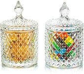 LIPROX Crystal Diamond Faceted Jar with Crystal Lid,Suitable as A Candy Bowl,Cookie Tin,Biscuit Barrel,Decorative Candy Jar Sugar Bowl Set of 2