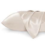 Bedsure Satin Pillow Case Standard 2 Pack- Beige Pillowcase for Hair and Skin 20x26 Inches Satin Pillow Covers with Envelope Closure