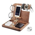 KnightTec Gifts for Men,Wood Phone Docking Station for Men,Key Holder,Wallet Stand Watch Organizer,Dad Birthday Idea,Husband Anniversary,for Christmas Father's Day(Khaki)