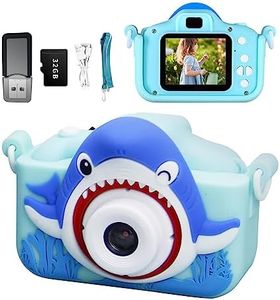 HD Digital Video Camera for1080P with Protective Silicone Cover,Cute Portable Little Girls/Boys Gifts Kids Camera Toys for 3-12 Year Old Boys/Girls,Selfie Camera for Kids (Blue - Shark) 1