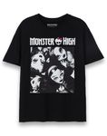 Monster High Womens T-Shirt | Ladies Dolls Short Sleeve Graphic Tee in Black | Classic Logo Monotone Character Short-Sleeve Apparel Crewneck Top | Fashion TV Show Merchandise Gift