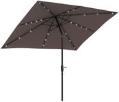 Outsunny 9' x 7' Solar Umbrella, LED Lighted Patio Umbrella for Table or Base with Tilt & Crank, Outdoor Umbrella for Garden, Deck, Backyard, Pool, Beach, Tan