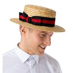 Wicked Costumes Adult Classic Straw Boater Hat with Black/Red Band