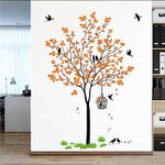 Decal O Decal Orange Tree with Birds Cage and Nest Self Adhesive Wall Sticker