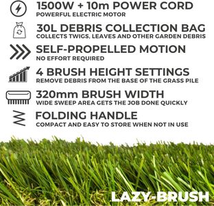 LAZY-BRUSH 1500W Artificial Grass Cleaner – Powerful Electric Brush
