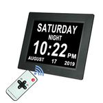 10" Digital Day Calendar Clock Extra Large Date Time Alarm Non-Abbreviations Dementia Impaired Vision Senior Clocks for Memory Loss Alzheimer Elderly