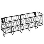 Modern Black Metal Wall Mounted Key and Mail Sorter Storage Rack w/Chicken Wire Mesh Basket