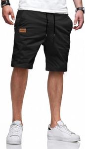 SMOWKLY Men’s Cotton Casual Cargo Shorts | Knee Length Half Pant for Men | Elastic Waist with Drawstring | Regular Fit Shorts | Bermuda Shorts for Men(1699_BK_32) Black