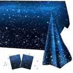 2 Pack Space Tablecloth for Party Supplies - Table Covers for Space Galaxy Stars Theme Party Decoration for Birthday Home, Starry Night Tablecloth for Kids Solar System Star Tablecloth (54"* 108")