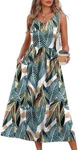WIHOLL Hawaiian Dresses for Women Summer Beach Vacation Clothes 2025 Tropical Palm Leaf Maxi Dress Pockets Boho Sundress, Size XL