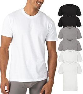 Skechers Men's Classic Fit Crew Neck Undershirt, Tag Free, Lightweight Breathable 6 Pack, White/Grey/Black, Medium