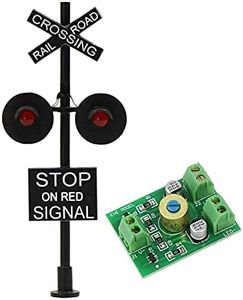 1 Set HO Scale Railroad Train/Track Crossing Sign 2 Heads LED Made + Circuit Board Flasher-Flashing Red Train Stop Signal Lights Decoration and Party