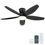 Surtime 42" Ceiling Fans with Lights-Low Profile Ceiling Fan with Light and Remote/APP Control,Flush Mount,DC Reversible,LED Dimmable Blakc Ceiling Fans for Bedroom,Indoor/Outdoor Patio Use