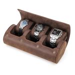 CONTACT'S FAMILY Watch Box Roll Travel Watch Case for 3 Watches Genuine Leather Traveling Watches Storage Roll Box Portable Watches Travel Organizer（Coffee）